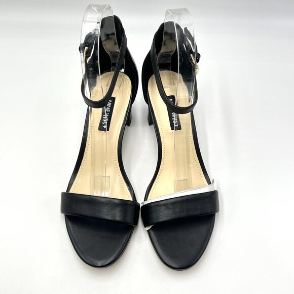Nine West Womens 6.5 Pruce Black Leather Classic Block Heel Sandals Heels Shoes - Picture 3 of 15